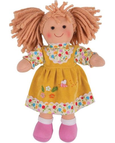 Мека кукла Bigjigs - Дейзи, с жълта рокличка, 28 cm - 1