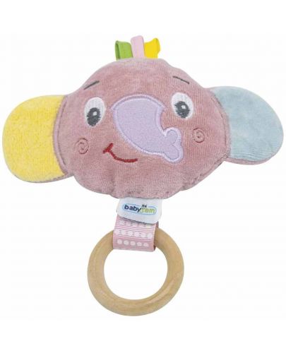 Мека играчка с дървен ринг BabyJem - Mini Elephant, Rose  - 1