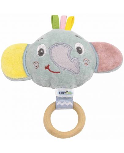 Мека играчка с дървен ринг BabyJem - Mini Elephant, Green - 1