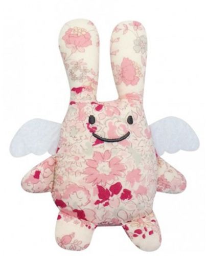 Мека играчка Trousselier - Зайче ангелче с дрънкалка, с розови цветя, 20 cm - 1