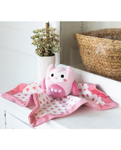 Мека кърпичка Pearhead - Owl pink, С играчка  - 3