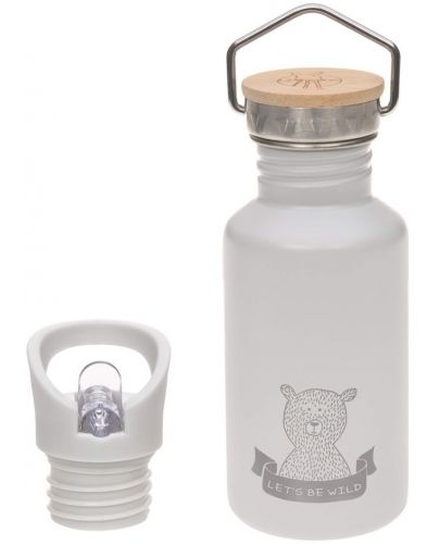 Метална бутилка Lassig - Adventure Bear, 500 ml, сива - 1