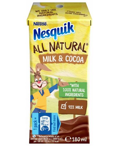 Млечна напитка Nestle - Nesquik, с вкус на какао, 180 ml - 1