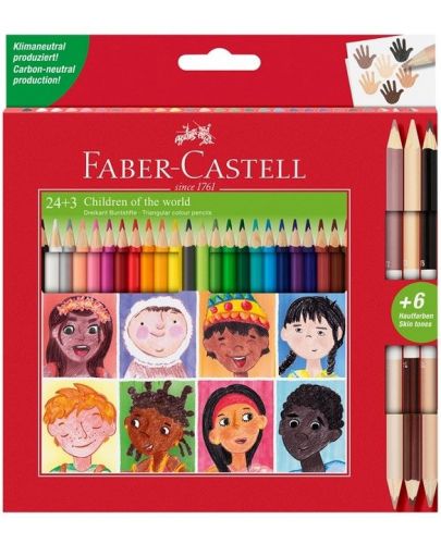 Моливи Faber-Castell - Triangular, 24 стандартни цвята и 3 телесни  - 1