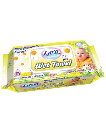 Мокри кърпи с капак  Lara Baby Soft - Лайка, Provitamin B5, Vitamin E, 72 броя   - 1