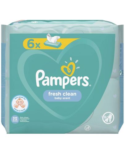 Мокри кърпички Pampers - Fresh Clean, 6 x 52 броя - 1