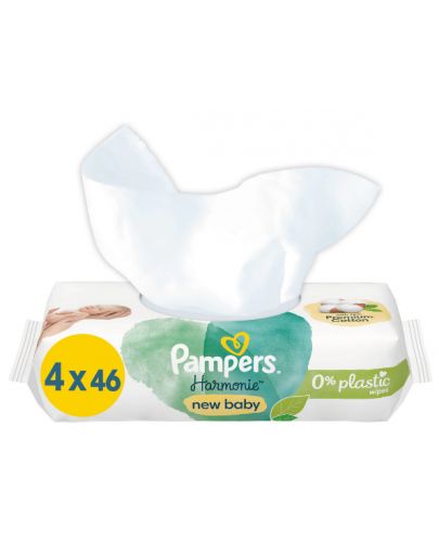 Мокри кърпички Pampers Harmonie - New Baby, 4 опаковки x 46, 184 броя - 2