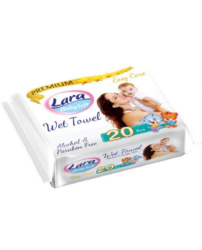 Мокри кърпи с лепенка Lara Baby Soft - Premium, 20 броя - 2