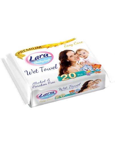 Мокри кърпи с лепенка Lara Baby Soft - Premium, 20 броя - 1