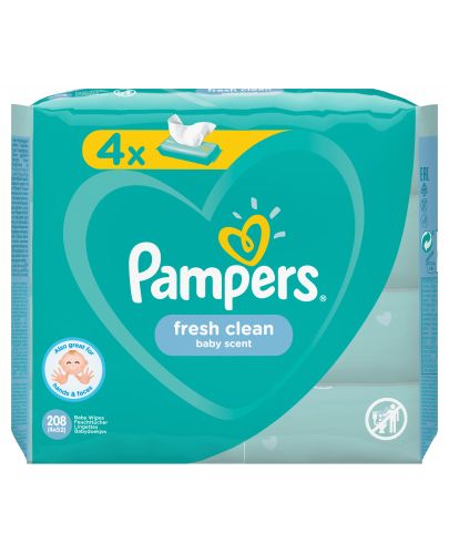 Мокри кърпички Pampers - Fresh Clean, 4 x 52 броя - 1