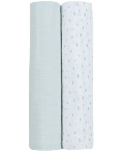 Муселинови кърпи KikkaBoo - Dots Blue, 80 х 80 cm, 2 броя - 1