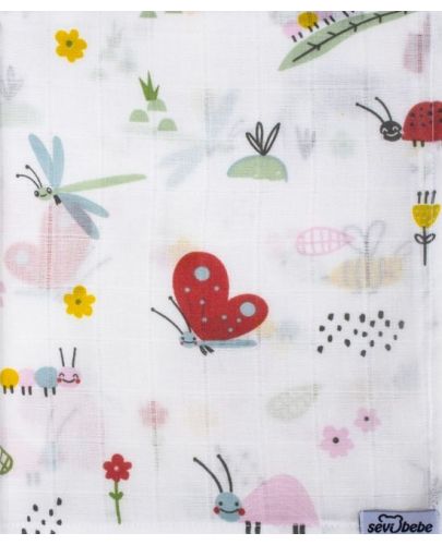 Муселинова  пелена Sevi Baby - 50 x 70 cm, веселите буби, 2 броя - 3