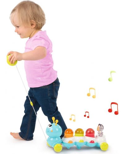 Музикална играчка за дърпане Smoby Cotoons - Гъсеничка, 32 cm - 2