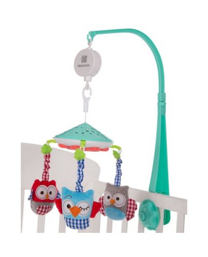Музикална въртележка за кошара Kikka Boo Owls - С прожектор, в ментов цвят - 1