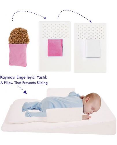 Мултифункционална подложка за спане с възглавничка от черешови костилки Sevi Baby - Екрю - 3