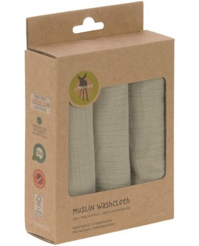 Муселинови кърпи Lassig - Cozy Care, 30 х 30 cm, 3 броя, зелени - 6