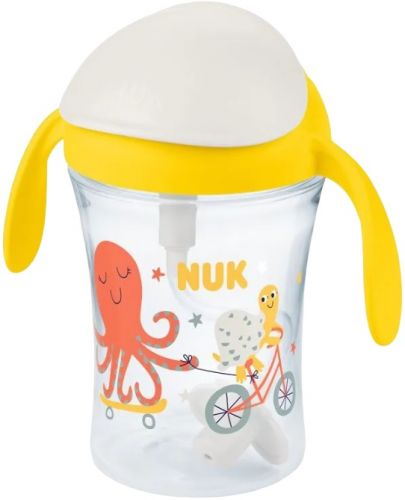 Неразливаща чаша със сламка NUK - Motion Cup, 230 ml, жълта - 1