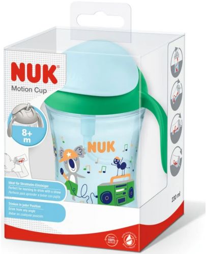 Неразливаща чаша със сламка NUK - Motion Cup, 230 ml, зелена - 3