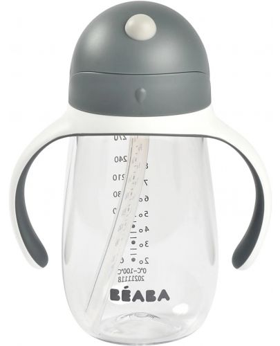 Неразливаща чаша със сламка Beaba - Сива, 300 ml - 1