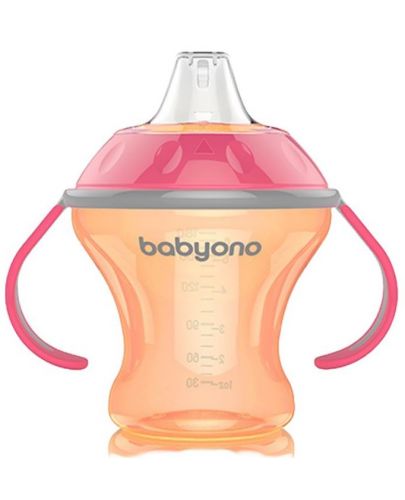 Неразливаща чаша с мек накрайник Babyono - Natural, 180 ml, розова - 1