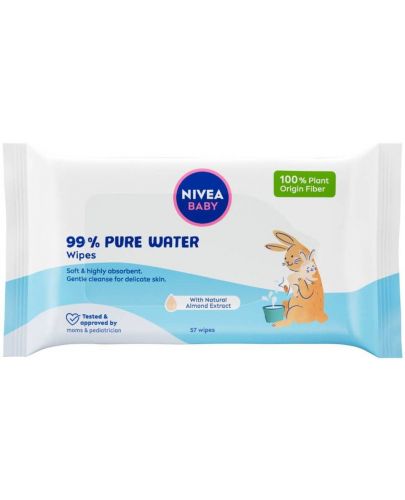 Nivea Baby Мокри кърпички с лек лосион 99% Pure Water, 57 броя - 1