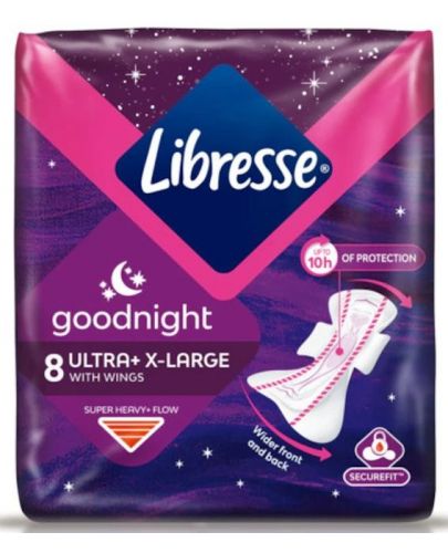 Нощни превръзки с крилца Libresse - Ultra Goodnight Extra Large, 8 броя - 1