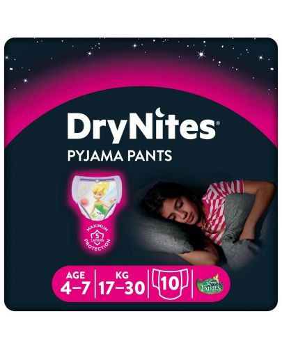 Нощни пелени гащи Huggies Drynites - За момиче, 4-7 години, 17-30 kg, 10 броя - 1