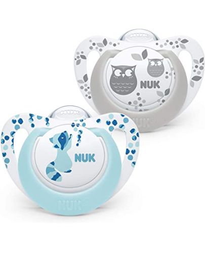 NUK Биберон залъгалка силикон 6-18м., 2бр/оп. GENIUS - Момче + кутийка за съхранение и стерилизация в микровълнова - 1