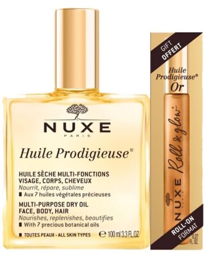 Nuxe Huile Prodigieuse Сухо масло за лице, коса и тяло, 100 ml + Рол-он със златисти частици, 8 ml - 1