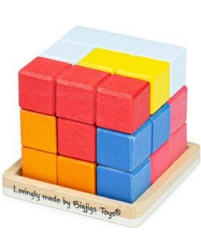 Образователен логически пъзел Bigjigs - Цветен куб - 1