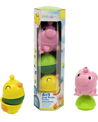 Образователна играчка Lalaboom - Farm Animal Tube Pig and Chick, 6 части - 1