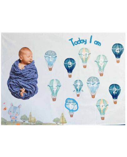 Одеяло за снимки Milestone - Балони, 75 х 100 cm, синьо - 2