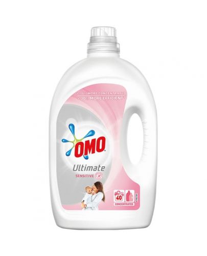 Omo Течен перилен препарат Ultimate Liquid Sensitive, 40 изпирания, 2 л + 30% по-концентриран и ефикасен срещу петна - 1