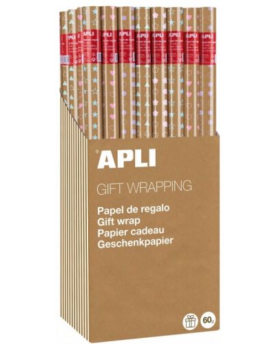 Опаковъчна хартия Apli - крафт, с цветни кръгчета, 2 х 0.70 m - 1