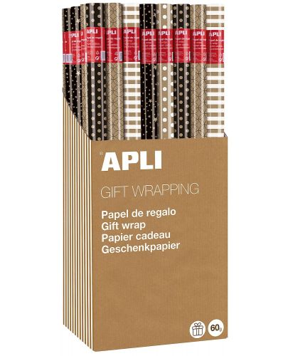 Опаковъчна хартия Apli - Крафт, с черни и цветни мотиви, асортимент - 1