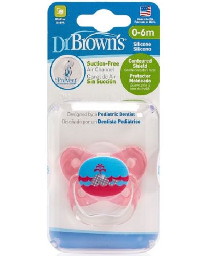 Ортодонтска залъгалка Dr. Brown's - PreVent, 0-6 m, розова - 2