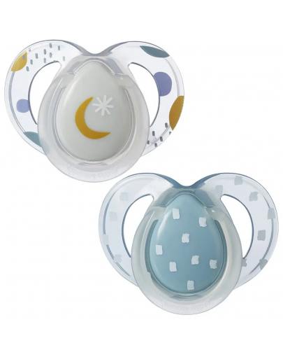 Ортодонтични  залъгалки Tommee Tippee - Night Time, 6-18 м, 2 броя, луна/дъжд - 1