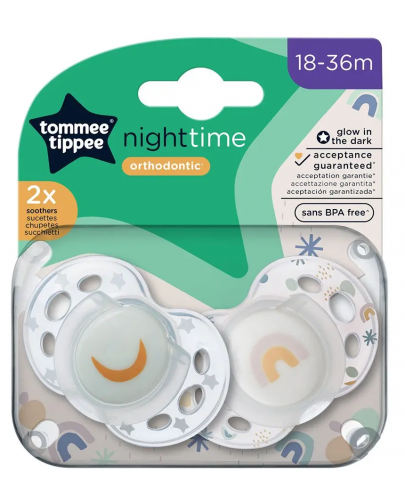 Ортодонтични залъгалки Tommee Tippee - Night Time, 18-36 м, 2 броя, луна/дъга - 6