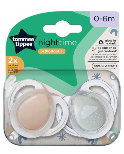 Ортодонтични  залъгалки Tommee Tippee - Night Time, 0-6 м, 2 броя, облаче - 6