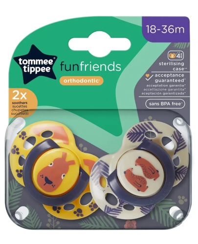 Ортодонтични залъгалки Tommee Tippee - Fun Friends, 18-36 м, 2 броя, Мече/Заек - 6