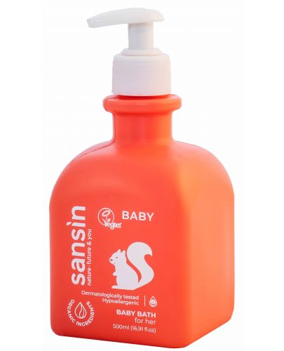 Органик бебешки душ гел Sansin - Squirrel, за момичета, 500 ml  - 1