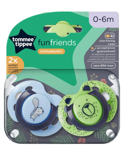 Ортодонтични залъгалки Tommee Tippee - Fun Friends, 0-6 м, 2 броя, Мече/Катерица - 6