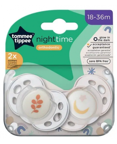 Ортодонтични залъгалки Tommee Tippee - Night Time, 18-36 м, 2 броя, луна/листо - 6