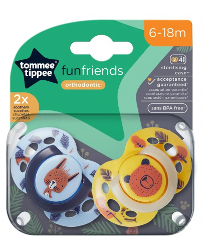 Ортодонтични залъгалки Tommee Tippee - Fun Friends, 6-18 м, 2 броя, Катерица/Мече - 7