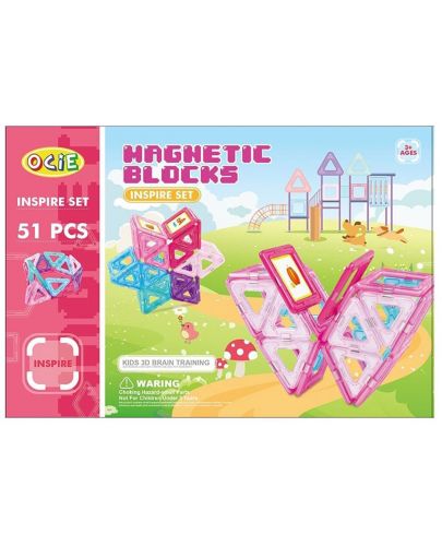 Конструктор с магнитни елементи Ocie Magnetic Blocks - Inspire, 51 части, розов - 1