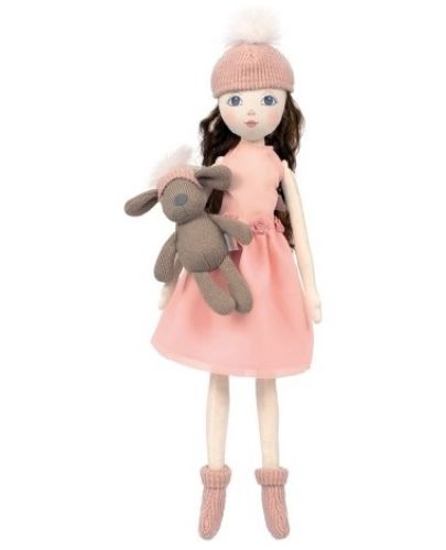 Парцалена кукла Micki Pippi - С шапка с помпон и кученце, розова, 40 cm - 1
