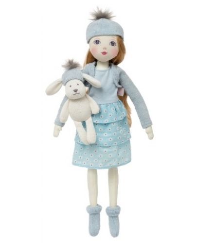 Парцалена кукла Micki Pippi - С шапка с помпон и зайче, синя, 40 cm - 1