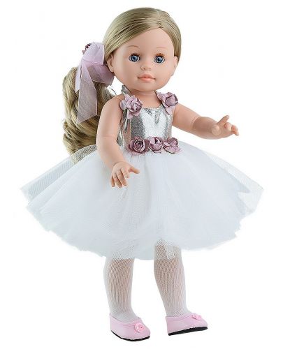 Комплект дрехи за кукла Paola Reina - Сребърно трико и бяла тюлена пола, 42 cm - 1