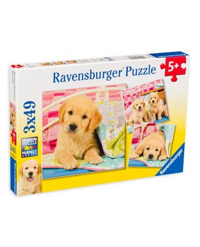 Пъзел Ravensburger от 3 x 49 части - Сладки кученца лабрадори - 1