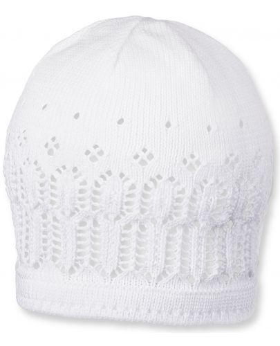Памучна плетена детска шапка Sterntaler - 43 cm, 5-6 месеца, бяла - 1